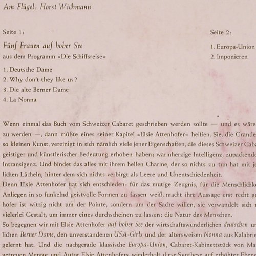 Attenhofer,Elsie: singt und spricht, Fotos on Cover, Opera (3421), D, Mono Typ: 10" Best.-Nr.: V388 Preis: 7,50 Euro