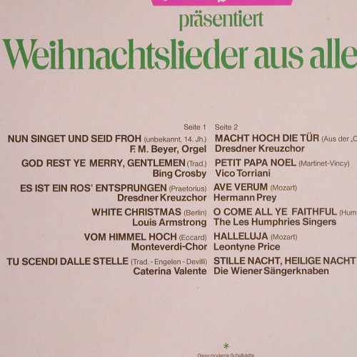 Mackintosh Quality-Street: Weihnachtslieder a.aller Welt, Decca (66.21 244), D Typ: LP Best.-Nr.: V40 Preis: 7,50 Euro