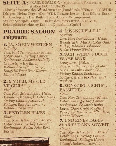 Prairie Saloon - Western Musical:  v. Heinz Wunderlich / Lotar Olias, Esplanade(1006), D, Foc,  - LP - V4 - 12,50 Euro