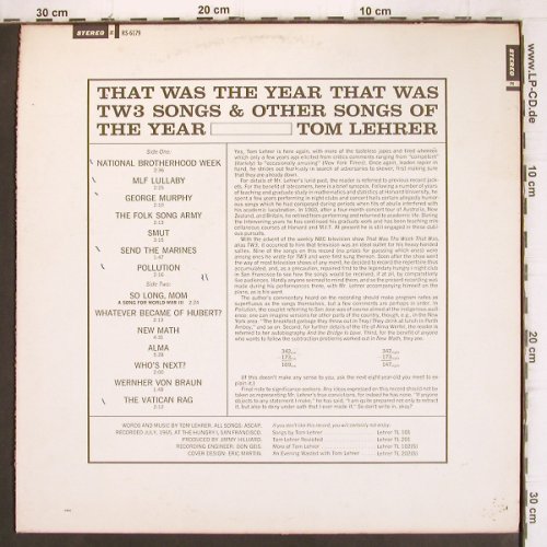 Lehrer,Tom: That was the year that was, Reprise (RS-6179), US, woc, 1965 Typ: LP Best.-Nr.: V920 Preis: 7,50 Euro