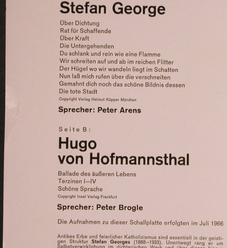 V.A.Deutsche Dichtung: Stefan George,Hugo von Hofmannsthal, Christophorus,Musterpl.(CLX 75 456), D, 1966 - 10inch - X1413 - 9,00 Euro