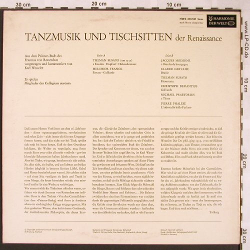 Tanzmusik & Tischsitten der Renaiss: a.d.Prinzenbuch des Erasmus v Rott., Harmonie der Welt(HWS 316 101), D,  - LP - X1557 - 9,00 Euro