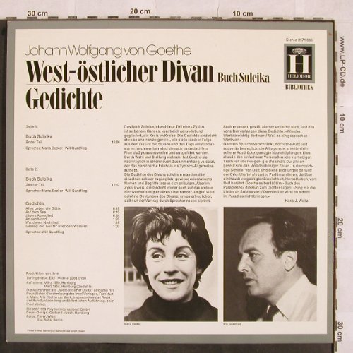 Goethe,J.W.von: West-Östlicher Divan/Suleika, Heliodor(2571 035), D,Foc,Ri, 1960 - LP - X172 - 6,00 Euro
