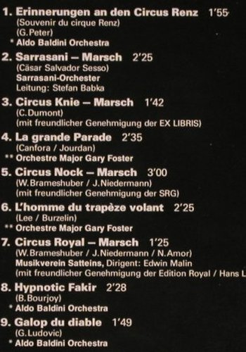 V.ACircus Circo Cirque: Aldo Baldini Orch...Rudi Bohn, Gold Records (11 125), D,Booklet, 1980 Typ: LP Best.-Nr.: X5042 Preis: 7,50 Euro