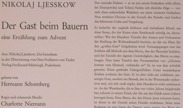Ljesskow,Nikolaj: Der Gast beim Bauern,Erz,z.Advent, Christophorus (SCGLV 75 927), D Typ: LP Best.-Nr.: X5764 Preis: 7,50 Euro