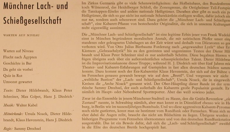 Münchner Lach-u.Schießgesellschaft: Warten auf Niveau, vg+/m-, Bertelsmann (53 144), D, 1959 Typ: 10" Best.-Nr.: X5857 Preis: 12,50 Euro