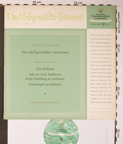 Das Heiligenstädter Testament: Rede am Grab Beethovens-Werner Hinz, D.Gr.(42 002 LPES), D,VG+/VG+, 1958 - 10inch - X5958 - 4,00 Euro