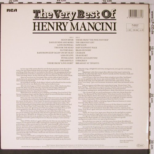 Mancini,Henry: The Very Best Of, like new, RCA (PL89337), UK, 1981 Typ: LP Best.-Nr.: X6477 Preis: 9,00 Euro
