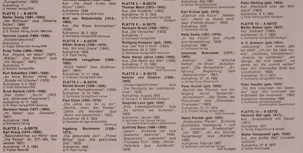 Stimmen der Dichter: Autoren Lesen (1907-1977) Box, Zeit Magazin exklusiv(S 102), D, m-/vg+,  - 10LP - X6859 - 120,00 Euro