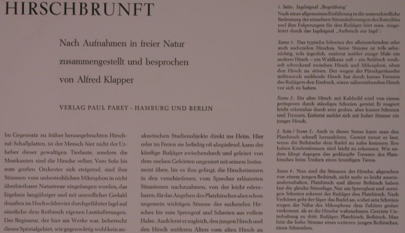 Hirschbrunft: Nach Aufnahmen in der freien Natur, Verlag Paul Parey(PAR 2), D,  - LP - X6964 - 11,50 Euro