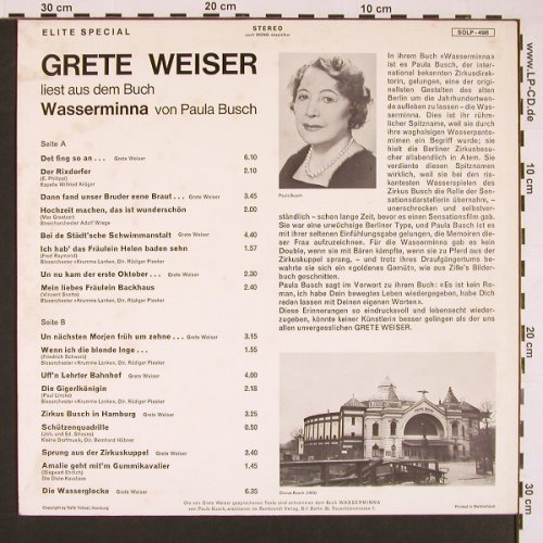 Weiser,Grete - liest aus dem Buch: Wasserminna von Paula Busch, Elite(SOLP-498), CH,  - LP - X8419 - 9,00 Euro