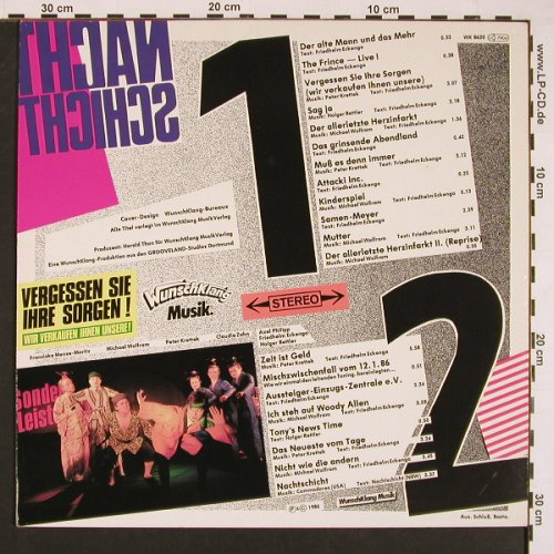 Nachtschicht (RockTheater): Vergessen Sie ihre Sorgen, Wunschklang (WK8620), D, 1986 Typ: LP Best.-Nr.: X8473 Preis: 7,50 Euro