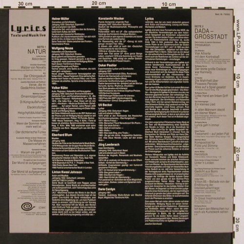 V.A.Lyrics: Texte und Musik Live, m-/vg+, Rillenschlange(730005), D, 1984 - LP - X8673 - 11,50 Euro