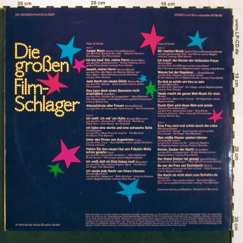 V.A.Die großen Film-Schlager:  Rühmann, I.Werner.., 30-40ger, Foc, Ariola(80 726 XU), D,  - 2LP - X9100 - 9,00 Euro