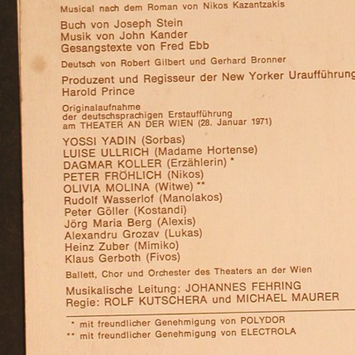 Sorbas - Yossi Yadin in: Originalaufn...Theater an der Wien, Preiser(SPR 3221), D, m-/vg+,  - LP - X9218 - 7,50 Euro