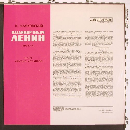 Vladimir Ilyich Lenin: Mikhail Astangov Narrates '62, Melodia (010645-46), UDSSR, 1976 Typ: LP Best.-Nr.: X9530 Preis: 9,00 Euro