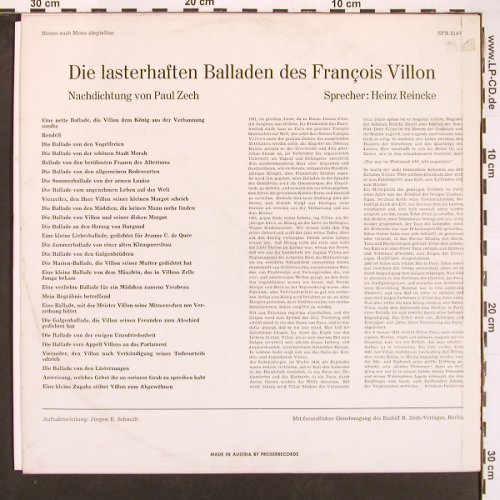 Reincke,Heinz: Die lasterhaften Balladen d.Villon, Preiser(SPR 3148), A,  - LP - X9542 - 7,50 Euro