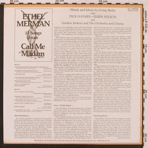 Merman,Ethel: 12 Songs From Call Me Madam, Decca (DL 79022), US, 1971 Typ: LP Best.-Nr.: X9840 Preis: 9,00 Euro
