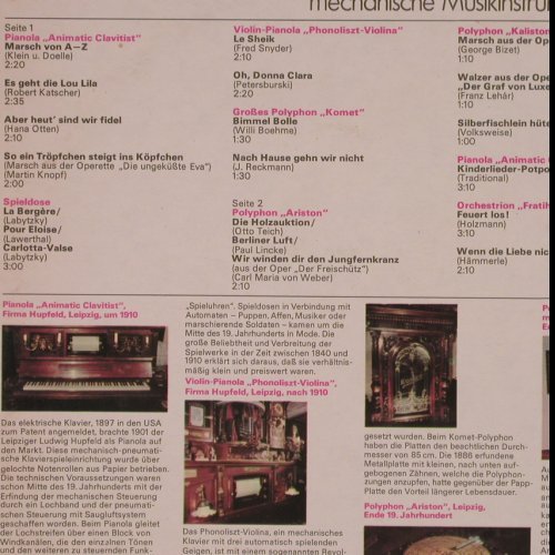 V.A.Von Spieluhr bis Orchestrion: Mechanische Instrumente, 18 Tr., Amiga (8 45 239), DDR, 1983 Typ: LP Best.-Nr.: Y1284 Preis: 7,50 Euro