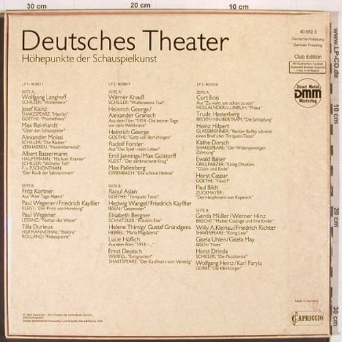 V.A.Deutsches Theater: Höhepunkte der Schauspielkunst, Capricio Club Ed.(C 50 075/1-3), D, Box, 1984 - 3LP - Y1925 - 12,50 Euro