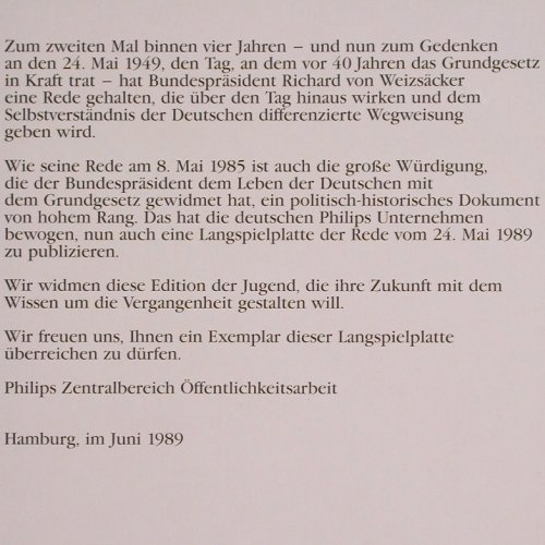 von Weizsäcker,Richard: Bundespräsident zum 24.Mai 1989,Foc, Philips (2892 182), D, 1989 Typ: LP Best.-Nr.: Y1938 Preis: 7,50 Euro
