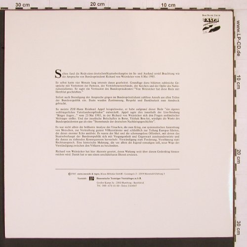 von Weizsäcker,Richard: Bundespräsident zum 8.Mai 1985, Extra (66.23614), D, 1985 Typ: LP Best.-Nr.: Y1958 Preis: 9,00 Euro
