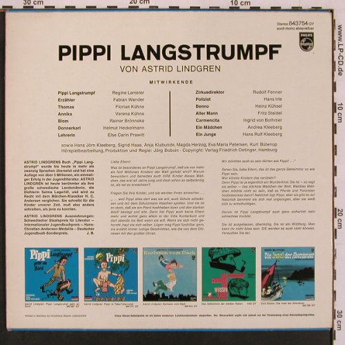 Pippi Langstrumpf: von Astrid Lindgren / Jörg Bobsin, Philips(843754 QY), D, 1966 - LP - Y21 - 9,00 Euro