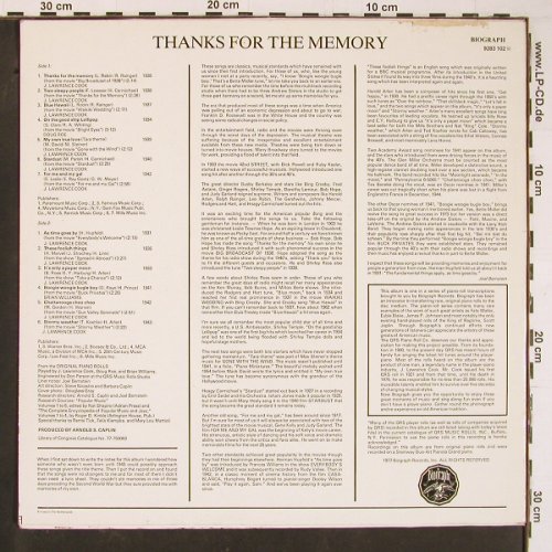 V.A.Thanks for the Memory: Musical Nostalgia fr.Film & ShowBiz, Biograph (9283 102), NL, 1977 Typ: LP Best.-Nr.: Y2227 Preis: 7,50 Euro