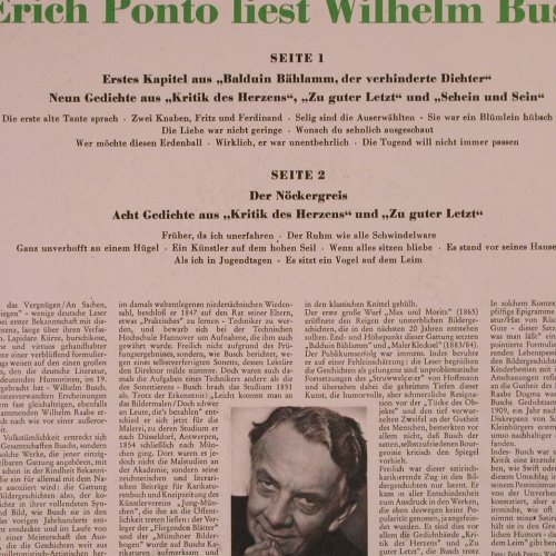 Wilhelm Busch: Humor des Herzens,Erich Ponto liest, Electrola Wort(E 83 898), D,vg+/m-,  - LP - Y2230 - 6,00 Euro