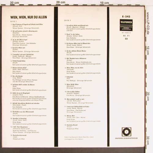 V.A.Wien,Wien,Nur Du Allein: Güden,Hörbiger, Hofstetter, Moser.., Telefunken, ClubEd. (E-545), D, 28Tr. Typ: LP Best.-Nr.: Y2822 Preis: 7,50 Euro