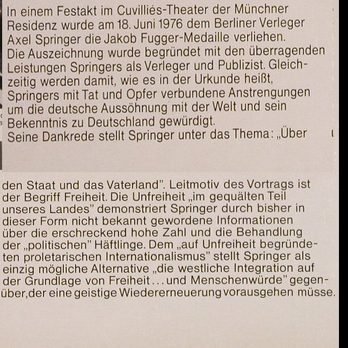 Springer,Axel: Kein Aufschrei geht d.u.Vaterland, AS1-A, sealed(), D,FS-New, 1976 - LP - Y2897 - 7,50 Euro