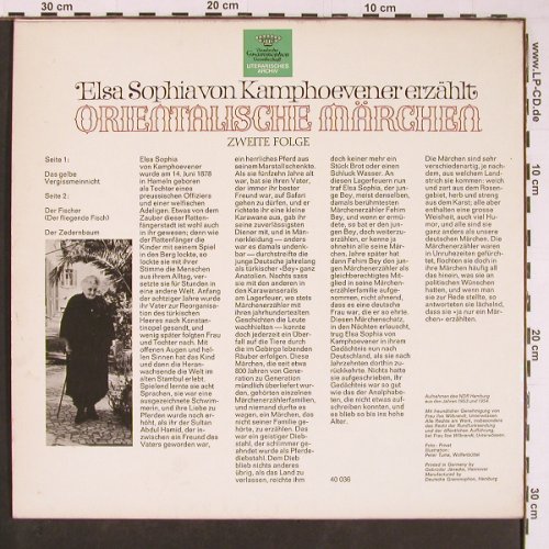 Orientalische Märchen Folge 2: erz. v. Elsa Sophia v. Kamphoevener, D.Gr Lit. Archiv (40 036), D, Mono, 1969 Typ: LP Best.-Nr.: Y363 Preis: 9,00 Euro