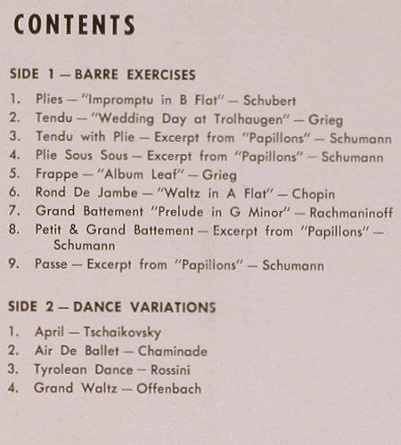Music for Ballet: Accomp.f Intermediate Barre, Hoctor (HLP 3007), US, m-/vg+ Typ: LP Best.-Nr.: Y3972 Preis: 6,00 Euro