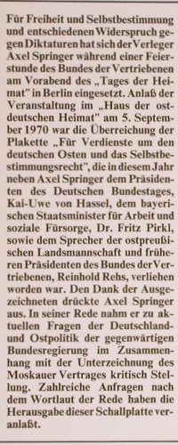 Springer,Axel - 25 Jahre: Nur Ein Kurzer Seufzer d.Geschichte, A.Springer(F 60308), D, 5 Sep., 1970 - LP - Y4383 - 7,50 Euro