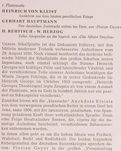 George,Heinrich: Wort+Stimme, Kleist,Goethe..., Telefunken(PLB 6128), D,  - 10inch - Y4534 - 7,50 Euro