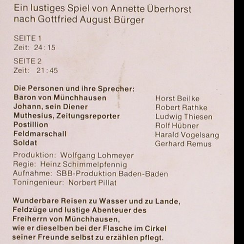 Münchhausens Abenteuer: Die lustigen Lügengeschichten..., Maritim (47 345 NW), D,Hörspiel Typ: LP Best.-Nr.: Y4820 Preis: 5,00 Euro