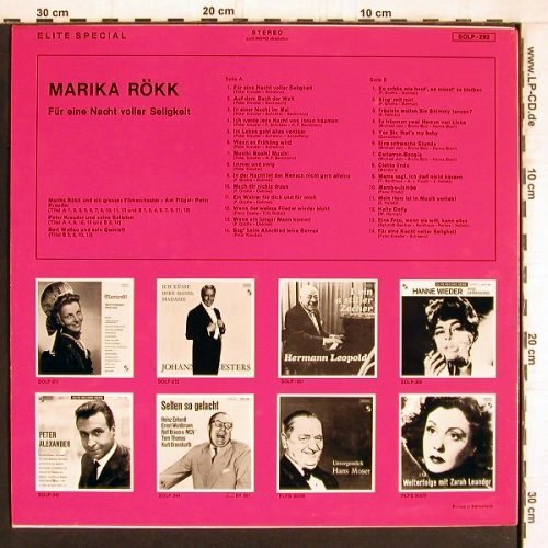 Rökk,Marika: Für eine Nacht voller Seligkeit, Elite (on Stage Cover)(SOLP-292), CH,  - LP - Y4917 - 6,00 Euro