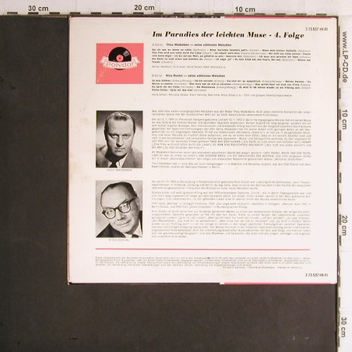 Mackeben,Theo / Nico Dostal: Im Paradies d.leichten Muse 4.Folge, Polydor Club-Ed. (J 73 537), D,Mono Typ: 10" Best.-Nr.: Y5885 Preis: 6,00 Euro