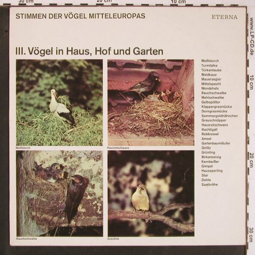 Stimmen der Vögel Mitteleuropas: 3. Vgel in Haus,Hof u. Garten, Eterna(8 21 112), DDR, 1978 - LP - Y644 - 5,00 Euro