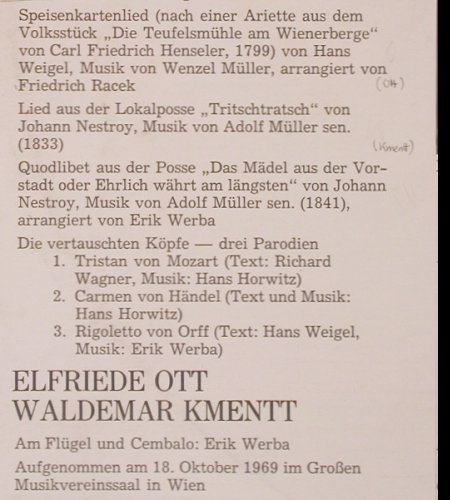 Ott,Elfriede - Waldemar Kmentt: Das kleine Zweimaleins(Eric Werba), Preiser Records (SPR 3207), A, 1969 Typ: LP Best.-Nr.: Y6456 Preis: 7,50 Euro