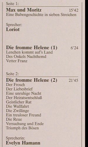 Busch,Wilhelm: Max und Moritz/Die fromme Helene, D.Gr. Literatur(429 210-1), D, 1989 - LP - Y6467 - 7,50 Euro