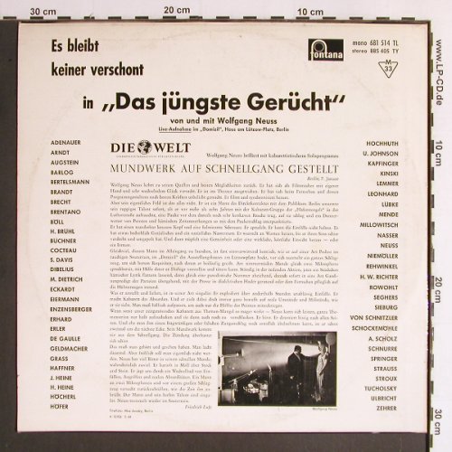Neuss,Wolfgang: Das Jüngste Gerücht (Live), Fontana (681 514 TL), D, Mono, 1964 Typ: LP Best.-Nr.: Y6556 Preis: 15,00 Euro