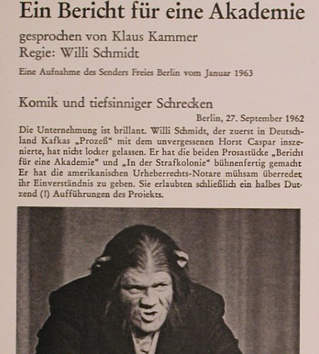 Kafka,Franz - Klaus Kammer: Ein Bericht für eine Akademie, Telefunken (6.41002 AS), D, 1965 Typ: LP Best.-Nr.: Y6591 Preis: 15,00 Euro