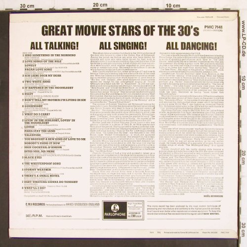 V.A.Great Movie Stars Of The 30's: All Talking! All Singing! All Danc., Parlophone(PMC 7141), UK, 1991 - LP - Y65 - 9,00 Euro