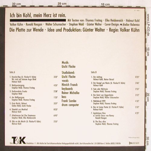 Ich Bin Kohl, mein Herz in rein: Die Platte zur Wende, E.Heidenreich, T+K (08-5609), D, 1984 Typ: LP Best.-Nr.: Y6722 Preis: 5,00 Euro