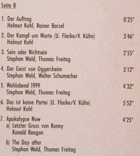 Ich Bin Kohl, mein Herz in rein: Die Platte zur Wende, E.Heidenreich, T+K (08-5609), D, 1984 Typ: LP Best.-Nr.: Y6722 Preis: 5,00 Euro