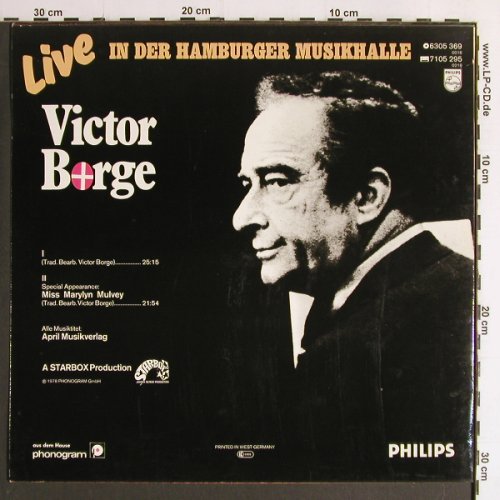 Borge,Victor: Live in der Hamburger Musikhalle, Philips (6305 369), D,m-/vg+, 1978 Typ: LP Best.-Nr.: Y6739 Preis: 5,00 Euro