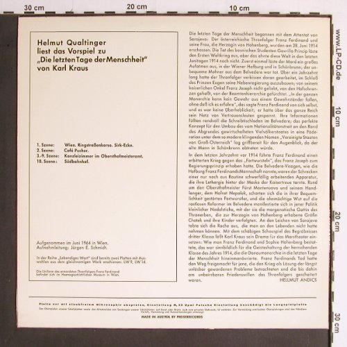 Qualtinger,Helmut: Die letzten Tage der Menschheit, Lebendiges Wort(LW 18), A,Mono, 1964 - LP - Y6921 - 14,00 Euro