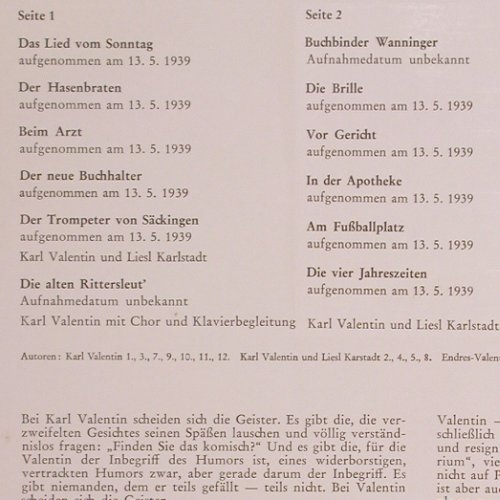 Valentin,Karl: Das Schönste von damals 1939, Telefunken(HT-P 508), D, m-/vg+,  - LP - Y6933 - 5,00 Euro