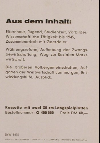 Ludwig Erhard: Gestern Heute Morgen, Box,Booklet, Odeon (400 00/1), D, 1961 Typ: 2LP Best.-Nr.: Y6948 Preis: 20,00 Euro